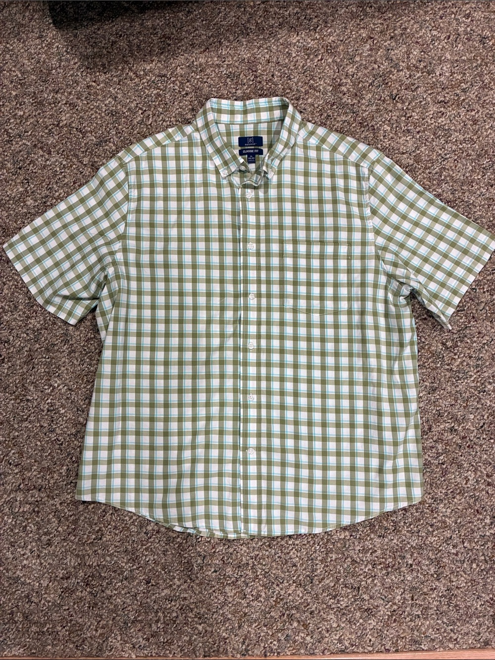 3/$10 George Men’s Short-Sleeve Button-Down Plaid Shirt - Green/White